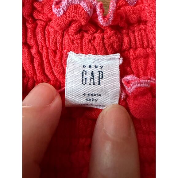 Baby Gap Red Muslin Gauze Smocked Tank Top & Shorts Set Girls 3T 4T - Picture 5 of 5